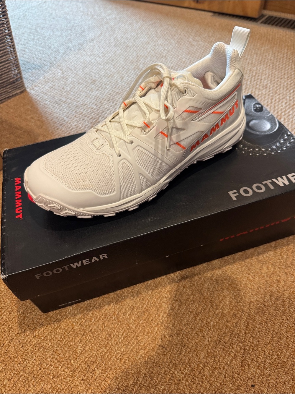 Mammut Saentis Low White Trail Running Shoe with Orange Accents